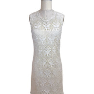 Emilio Pucci ivory lace knit dress front view sleeveless scalloped neckline Italian designer size IT 38 US 2 4