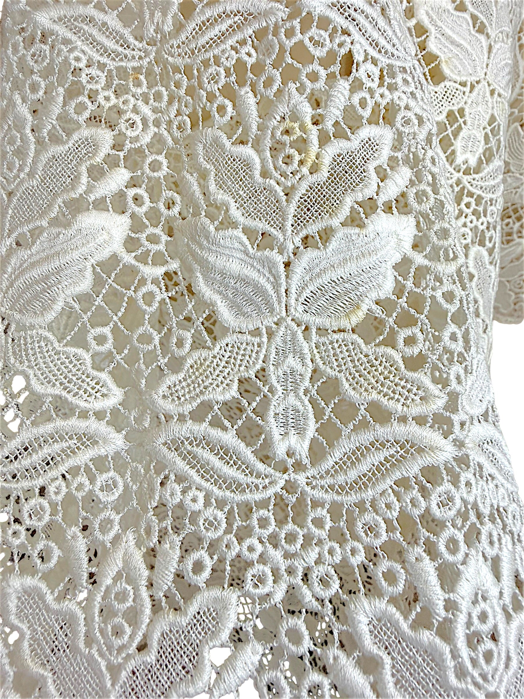 Emilio Pucci lace detail floral knit ivory fabric with light soiling condition close up