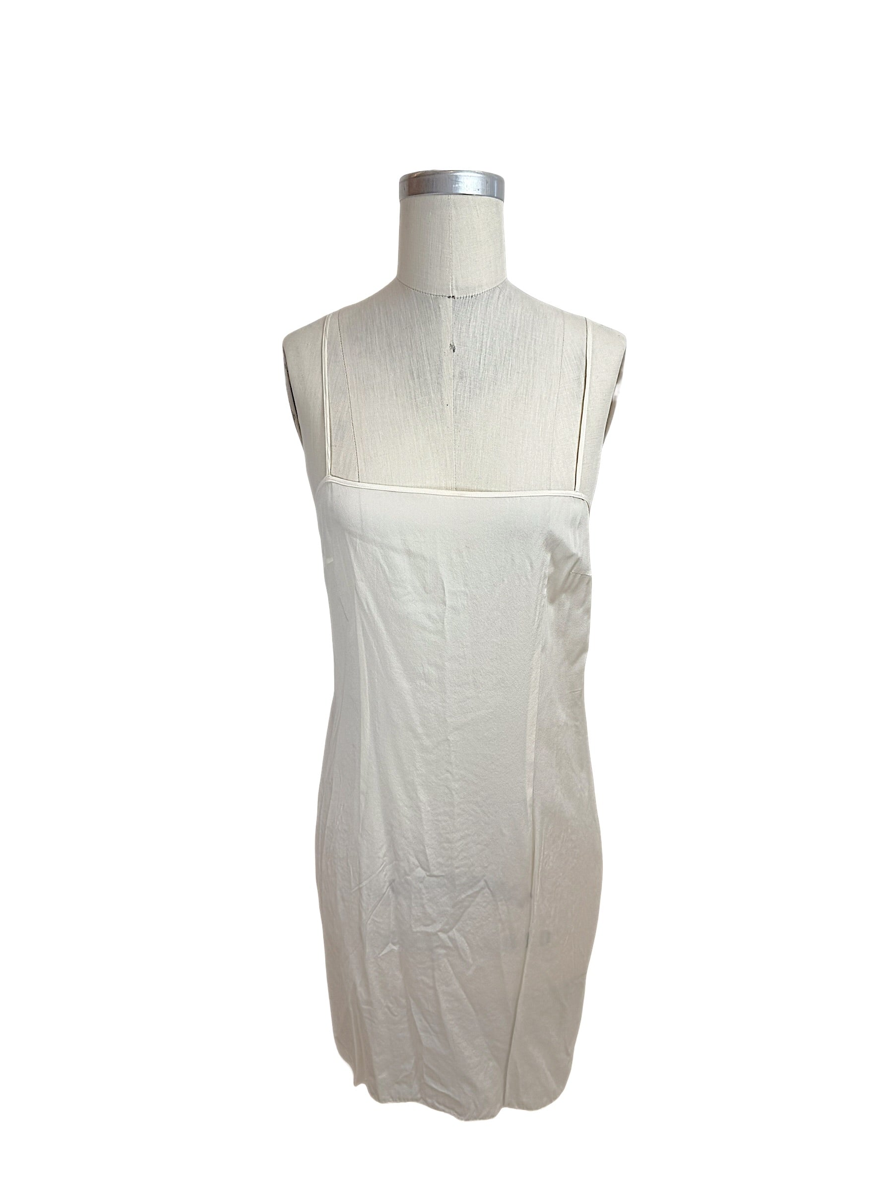 Emilio Pucci ivory slip dress front view minimal spaghetti strap lining
