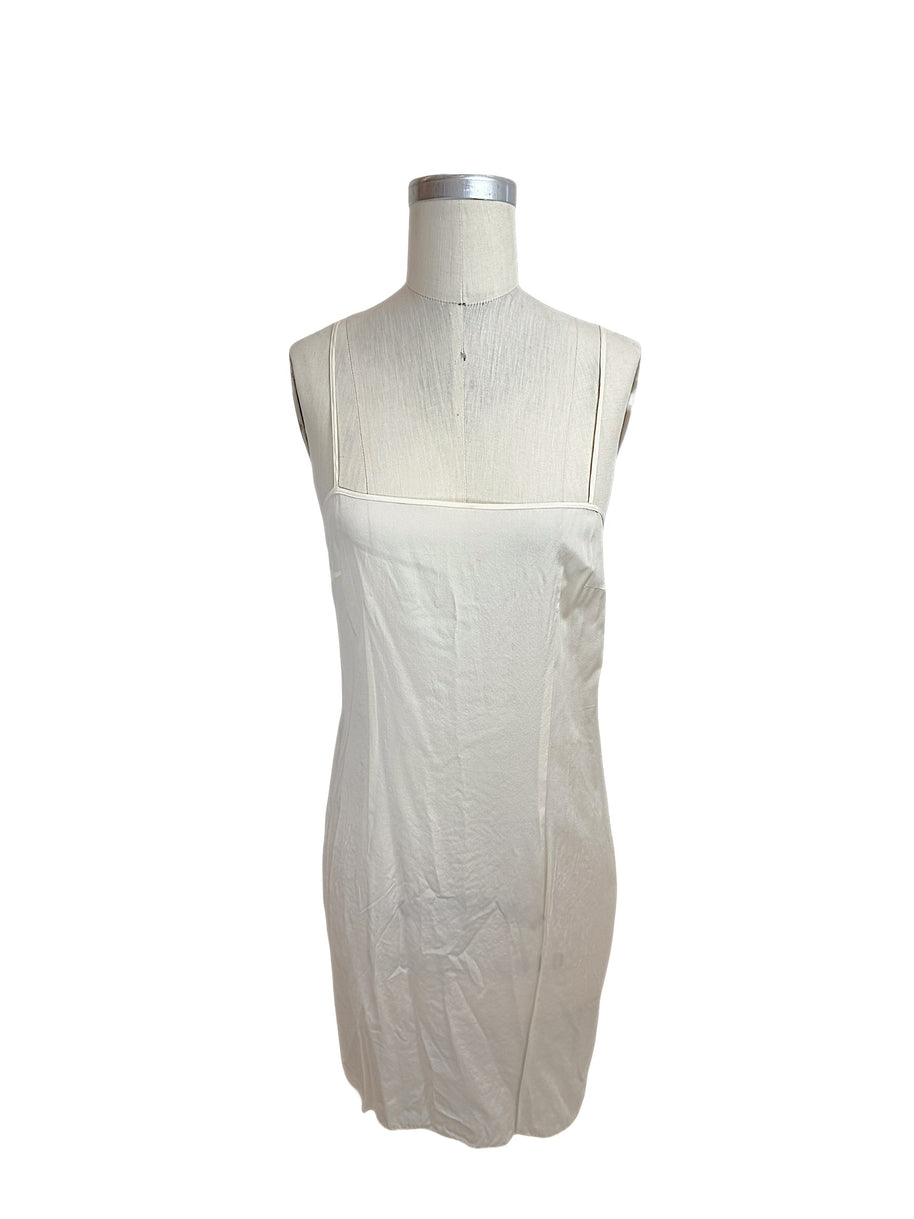 Emilio Pucci ivory slip dress front view minimal spaghetti strap lining
