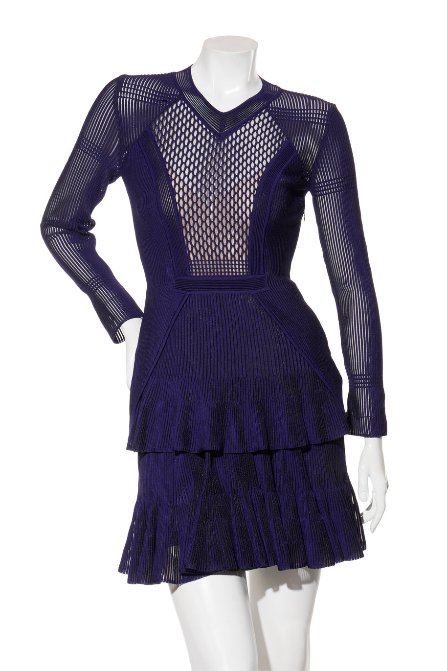 Givenchy Fall Winter 2022 violet mesh rib knit pleated mini dress front view