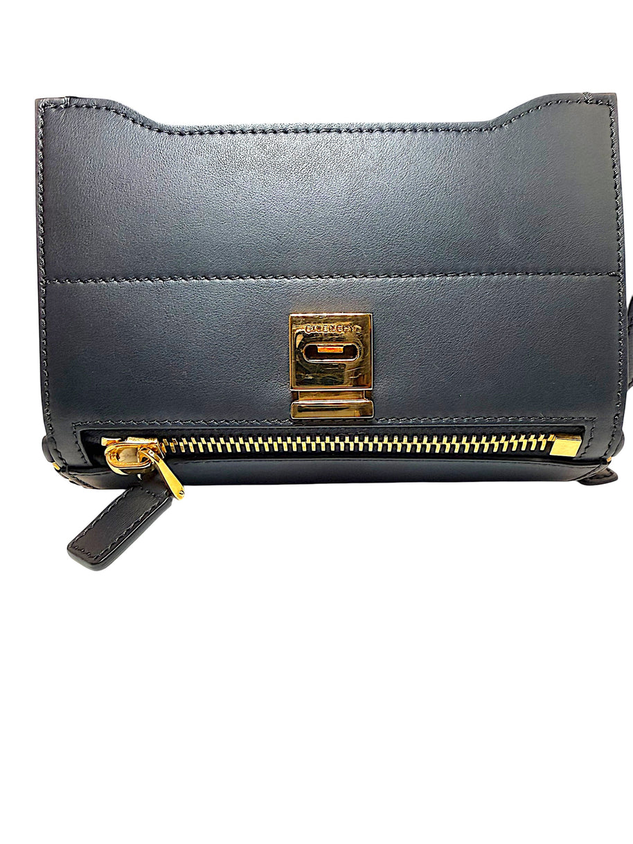 Givenchy Pandora Box black leather bag magnetic flap closure detail