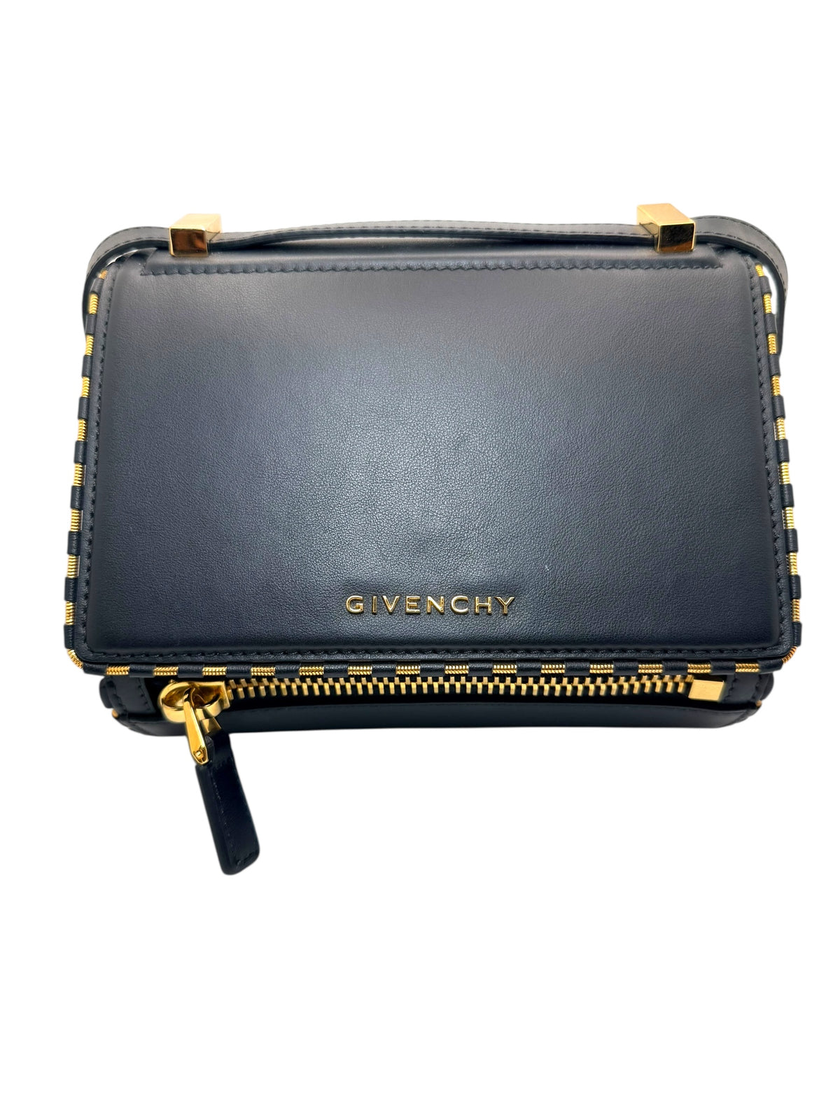 Givenchy Pandora Box black leather bag front view with gold-tone hardware
