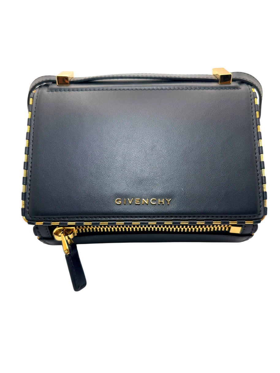 Givenchy Pandora Box black leather bag front view with gold-tone hardware