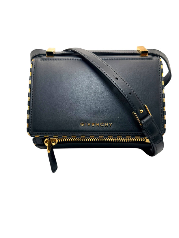 Givenchy Pandora Box black leather crossbody bag with gold-tone hardware front view