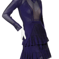 Givenchy violet mesh rib knit tiered mini dress front angle