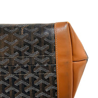 Bottom leather condition detail of authentic Goyard Artois PM tote showing gentle signs of wear.
