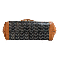 Bottom base view of authentic Goyard Artois PM tote showing leather trim and structured design.
