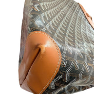 Detailed corner condition view of authentic Goyard Artois PM handbag showing minor leather rubbing consistent with use.