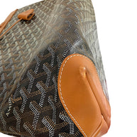 Close-up corner wear detail of authentic Goyard Artois PM showing light leather rubbing consistent with use.