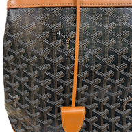 Front exterior view of authentic Goyard Artois PM with leather clochette and signature Goyardine pattern.