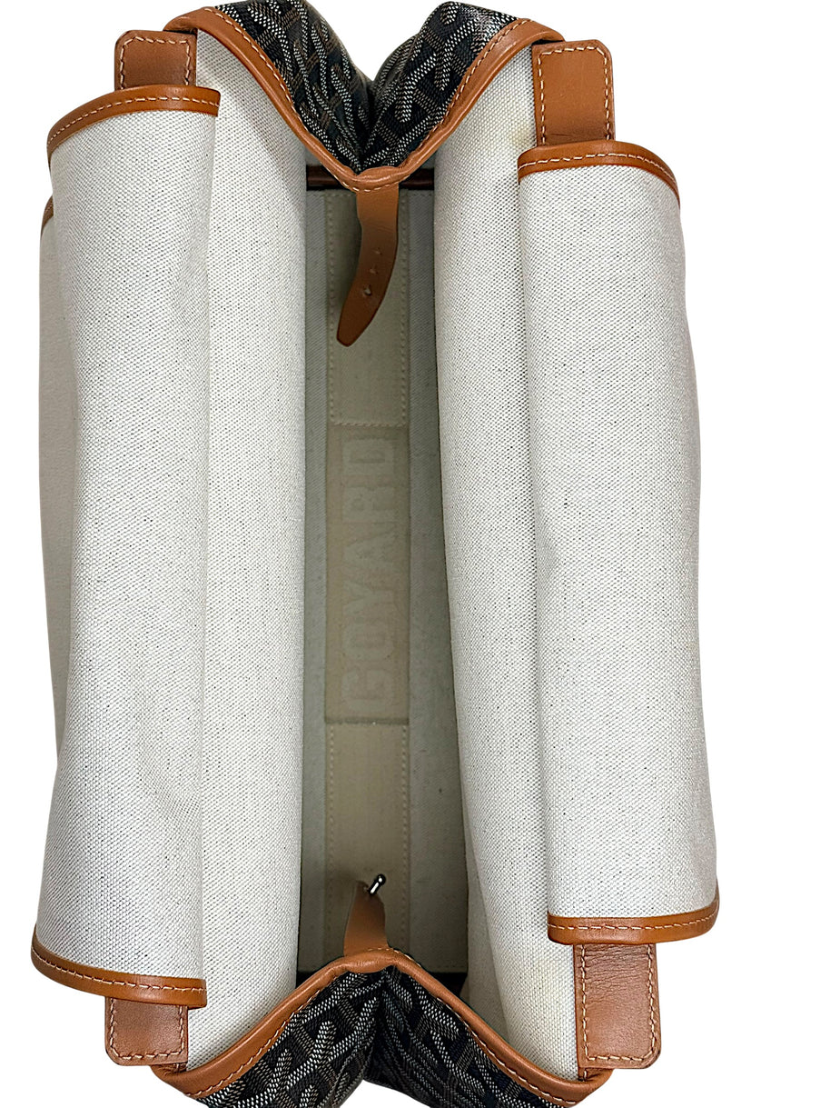 Top-down interior view of authentic Goyard Artois PM tote with clean canvas lining and leather details.