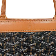 Close-up leather top trim detail of authentic Goyard Artois PM tote showing craftsmanship and condition.