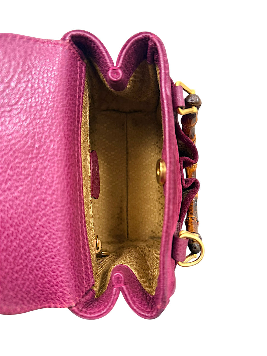 Interior lining of Gucci mini bamboo handle bag with monogram textile