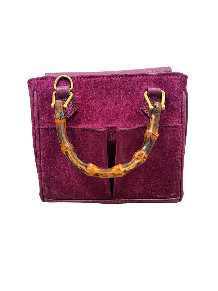 Top view of Gucci bamboo handle suede mini handbag