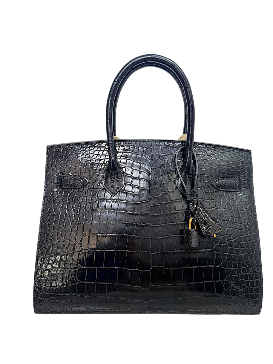 Rear view of Hermès Birkin 30 Sellier black crocodile handbag