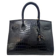 Rear view of Hermès Birkin 30 Sellier black crocodile handbag