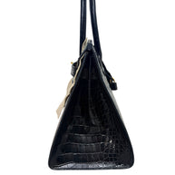 Left side profile of Hermès Birkin 30 Sellier black crocodile bag
