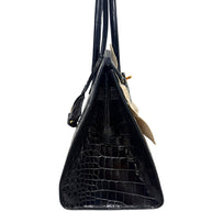 Right side profile of Hermès Birkin 30 Sellier black crocodile bag