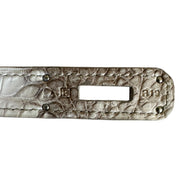 Hermès Himalaya Birkin 30 blind stamp and date code detail on crocodile leather strap.