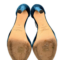 Close-up of Jimmy Choo Misty 120 leather outsoles with Made in Italy markings, European size 39 stamps and visible wear on the forefoot.