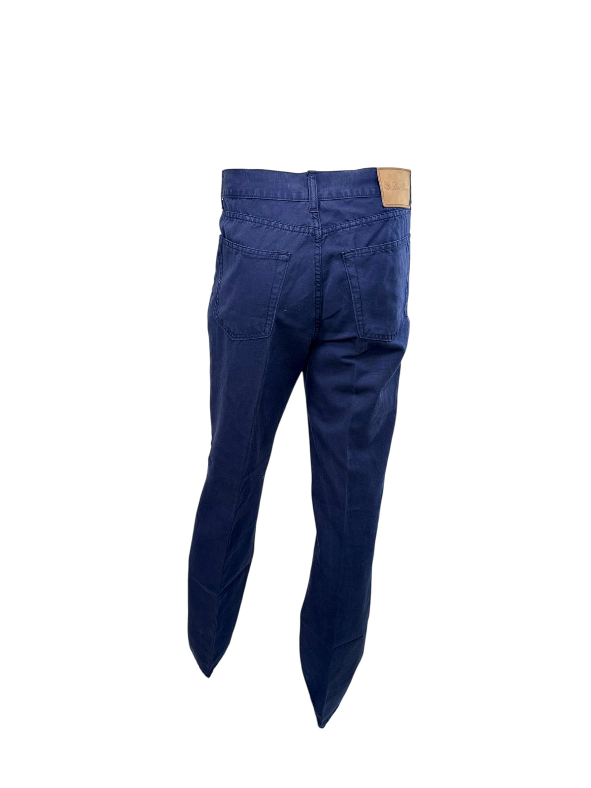 Loro Piana men’s navy cotton stretch pants back view