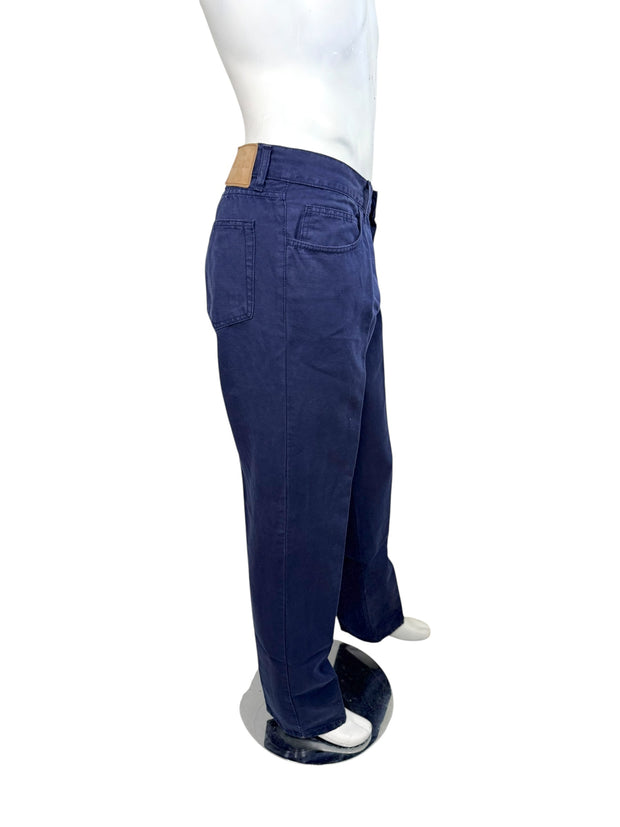 Loro Piana men’s navy cotton stretch pants side view