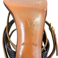 Close-up of Louis Vuitton leather sole stamped with LV logo, size 37.5 and Made in Italy