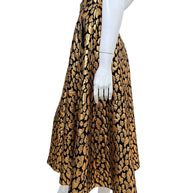 Martin Grant gold animal pattern jacquard silk blend skirt FR 38 side profile showing full silhouette