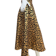 Side view of Martin Grant Paris gold leopard jacquard silk full skirt size FR 38
