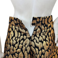 Martin Grant metallic leopard jacquard skirt detail with concealed back zipper and hook-and-eye waistband