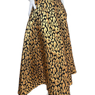 Martin Grant metallic gold leopard jacquard skirt showing high waist and voluminous A-line silhouette