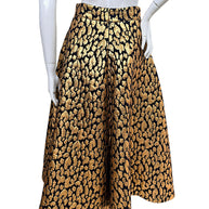 Back view of Martin Grant metallic gold and black jacquard full skirt FR 38 with fitted waistband