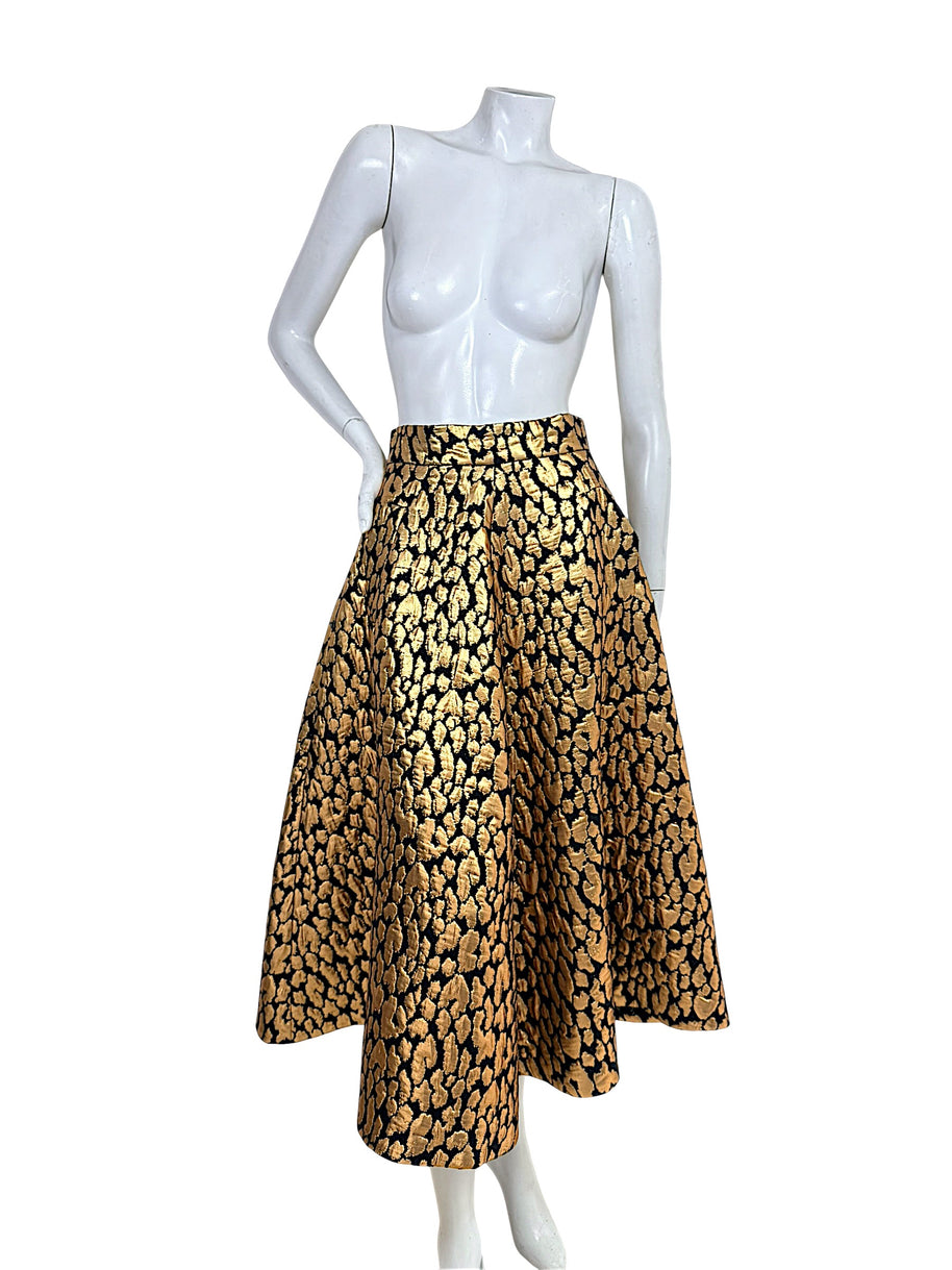 Martin Grant metallic gold leopard jacquard high-waisted full skirt FR 38 on mannequin