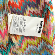 Missoni Made in Italy interior care label on multicolor viscose zigzag knit garment.