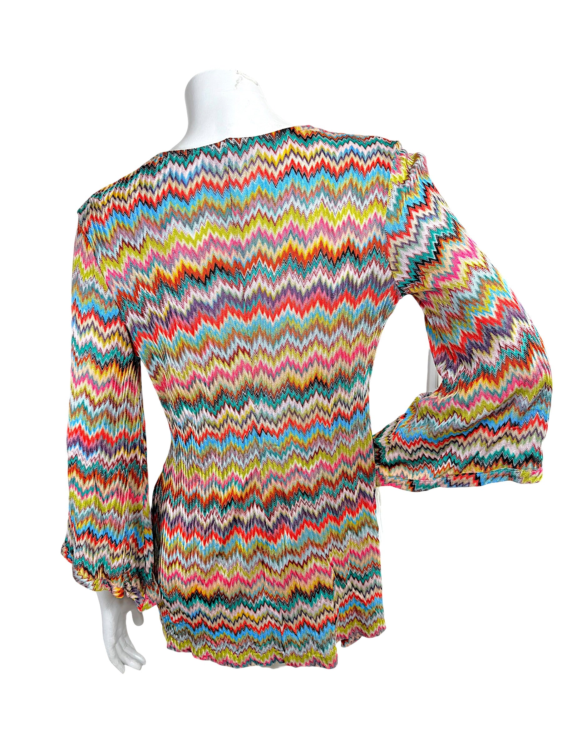 Back view of Missoni Mare multicolor zigzag knit tunic dress featuring signature chevron pattern and relaxed resort silhouette.