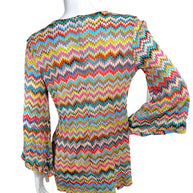 Back view of Missoni Mare multicolor zigzag knit tunic dress featuring signature chevron pattern and relaxed resort silhouette.