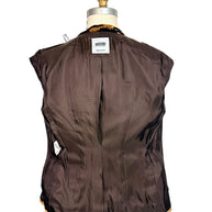 Inside-out back view of Moschino Cheap and Chic tiger-print blazer showing smooth brown lining and interior construction.