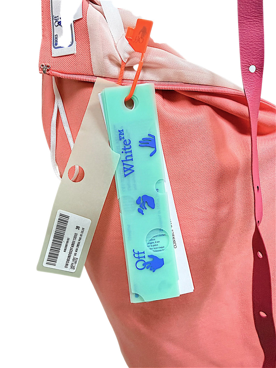 Off-White coral mini dress original retail hangtag showing size 38 and product information