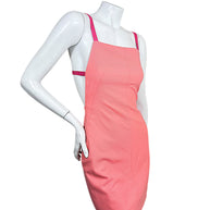 Off-White SS22 coral fitted mini dress with pink leather straps three-quarter front view