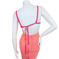 Off-White Spring 2022 coral mini dress open back with adjustable fuchsia leather harness ties