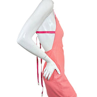 Off-White Virgil Abloh coral mini dress with open side and fuchsia leather harness straps