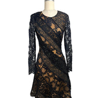 Oscar de la Renta 2014 runway lace dress front view black lace nude lining