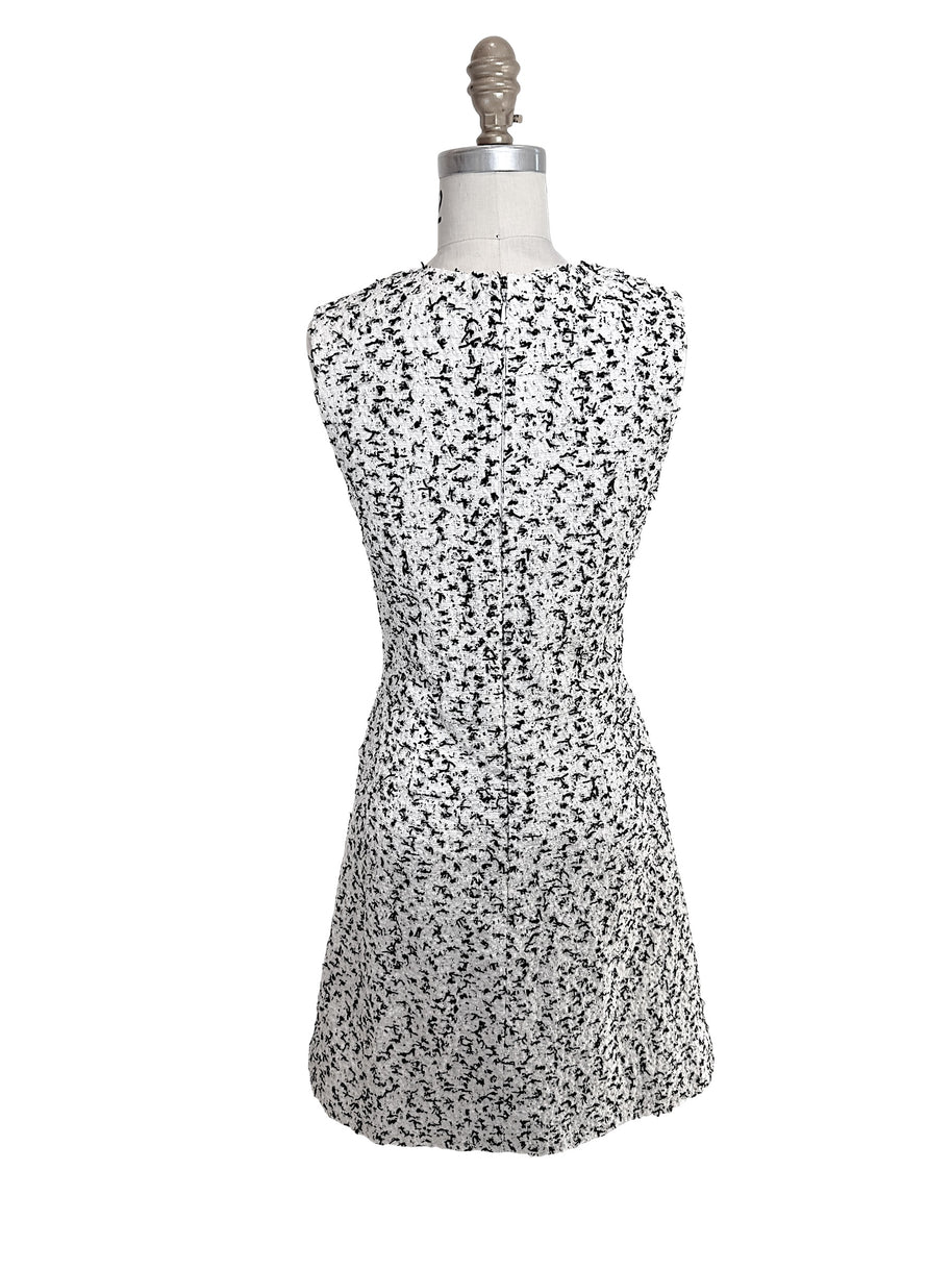 Oscar de la Renta 2015 tweed dress back view alternate angle black white fitted shape