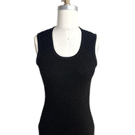 Front view of Oscar de la Renta black textured wool knit sleeveless shell top on mannequin
