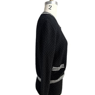 Right side profile of Oscar de la Renta textured black wool cardigan on mannequin