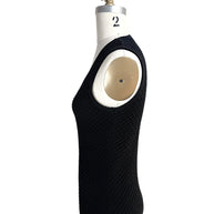 Left side profile of Oscar de la Renta black textured knit sleeveless shell top