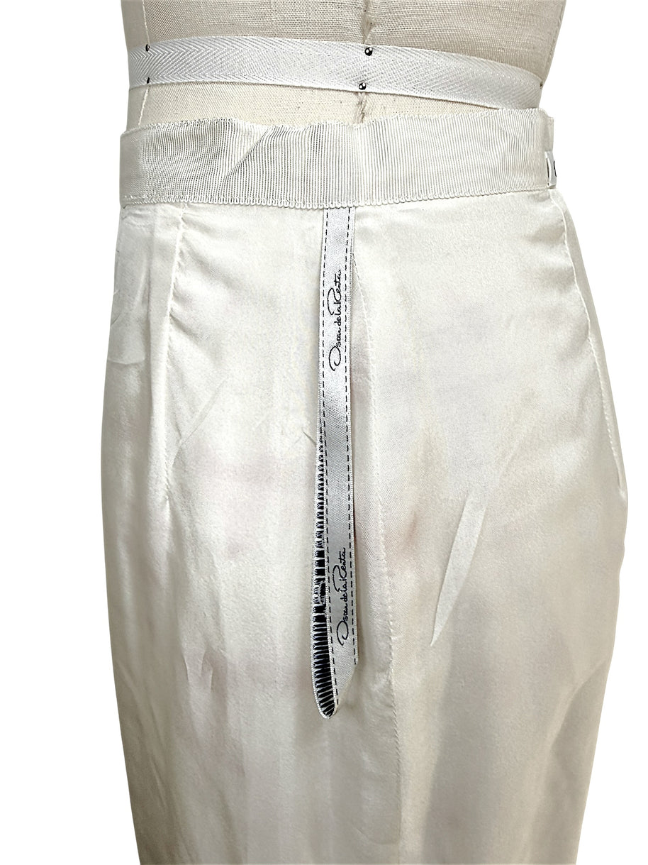 Interior construction detail of vintage Oscar de la Renta silk pencil skirt with couture finishing and lining