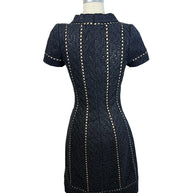 Oscar de la Renta Spring 2013 P13 black openwork sequin dress back full view with fitted waist and concealed zipper closure