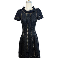 Oscar de la Renta Spring 2013 P13 black openwork textured sequin dress front full view fit and flare cocktail dress size 4